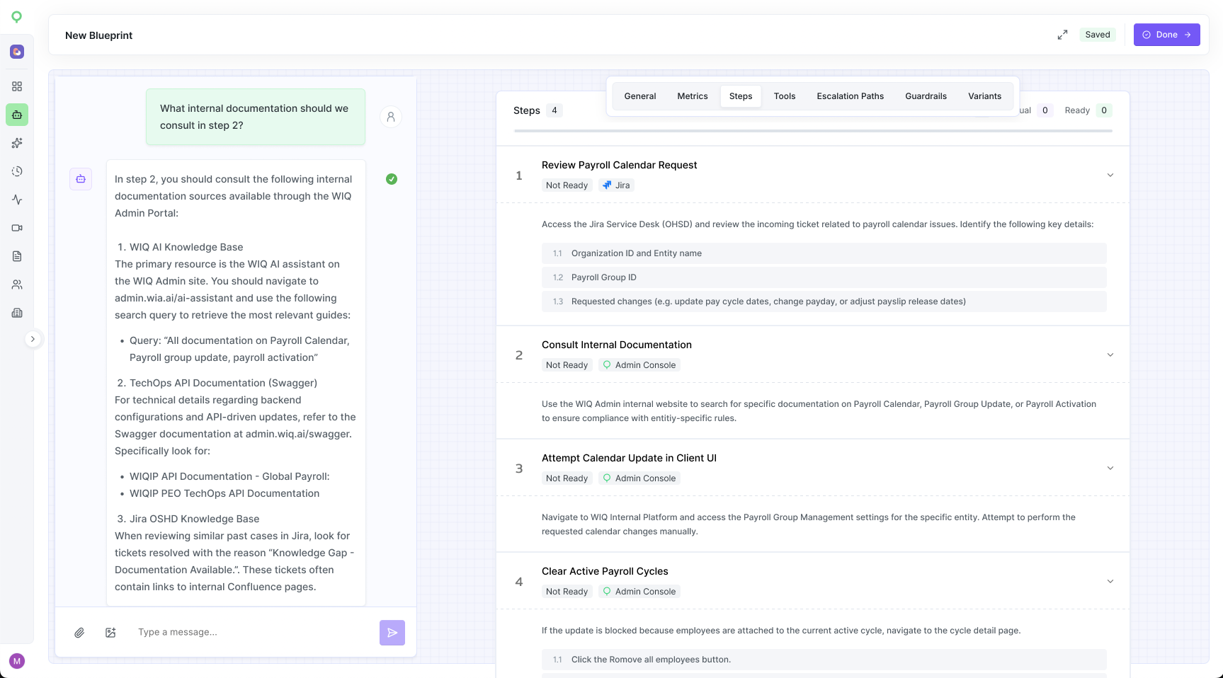 WIQ's blueprint editor with AI chat to modify and ask questions